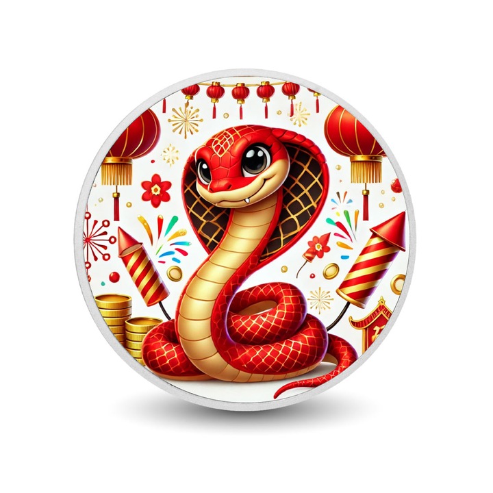 Moneda de argint 1oz - Anul Sarpelui, Festive Joy, cobra rosie certificat de autenticitate