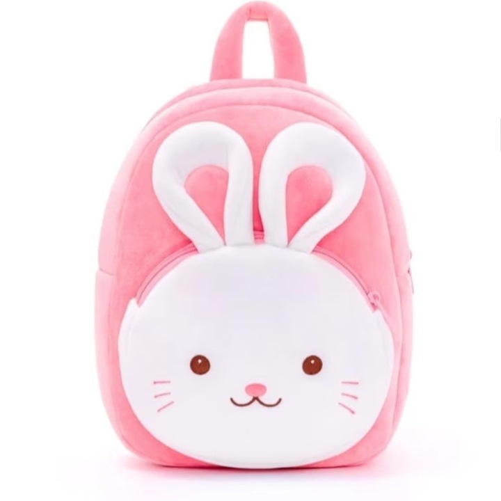 Rucsac de plus Malvys® – Iepuras Roz „Bunny Boo” 28 cm, Ghiozdan Moale cu Urechi 3D, Ideal pentru Fetite si Gradinita
