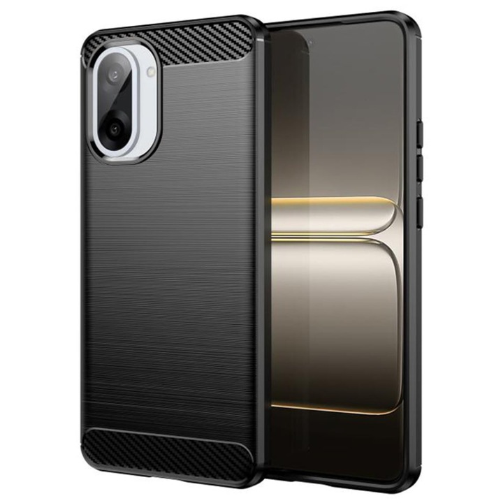 Husa pentru OnePlus Nord CE5, SKYDDAR INNOVATION, Carbon Silicone, din Silicon Slim, cu textura Fibra Carbon, set cu sticker, Negru