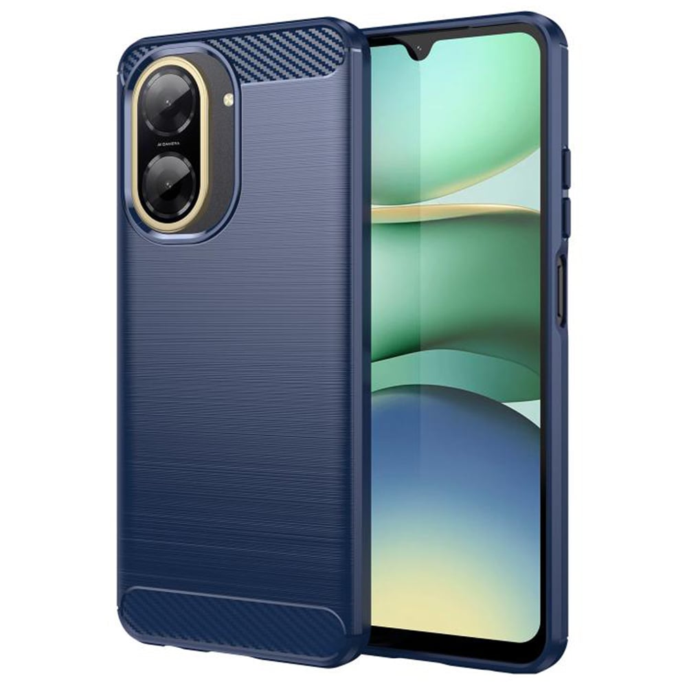 Husa pentru Xiaomi Redmi A5 4G (Standard), SKYDDAR INNOVATION, Carbon Silicone, din Silicon Slim, cu textura Fibra Carbon, set cu sticker, Albastru