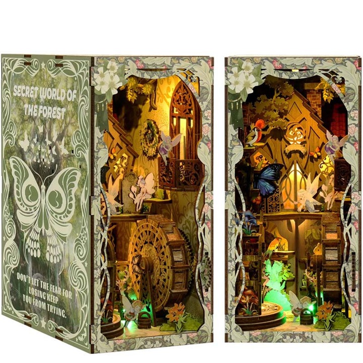 Миниатюрна къщичка „Направи си сам“ Habarri Book Nook, 204 елемента, 18x11x23 см, с LED осветление, за 8+ години