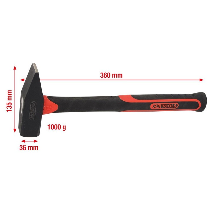 Ключарски чук с дръжка от фибростъкло, 1000 грама