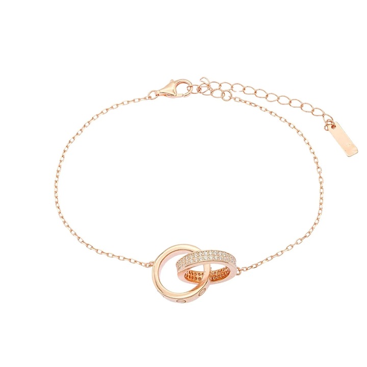 Bratara Argint Placat cu Aur Roz Cercuri Interconectate