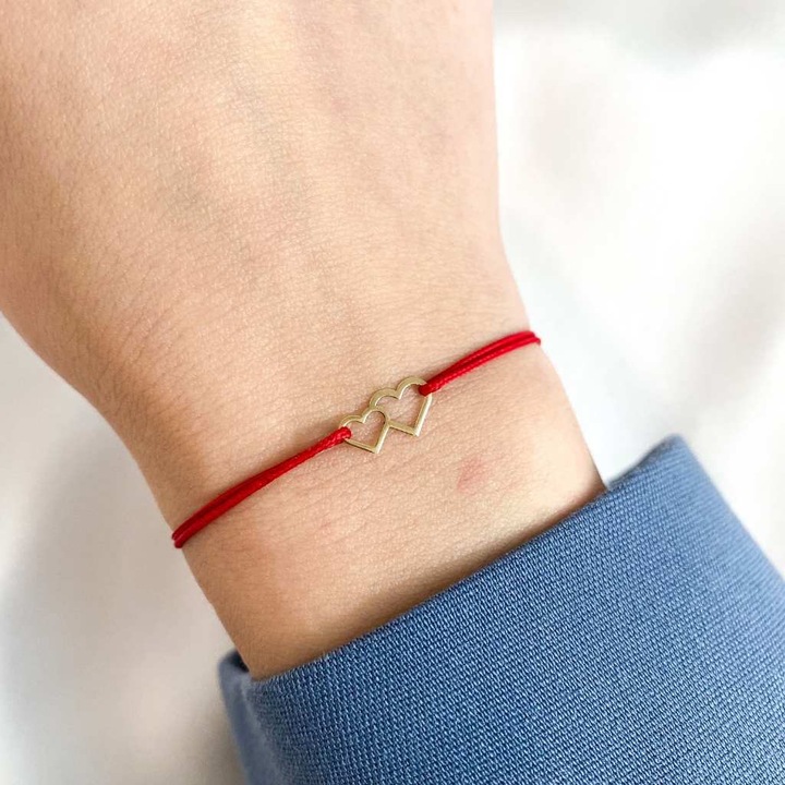 Bratara Aur Snur 14k Doua Inimi Rosu