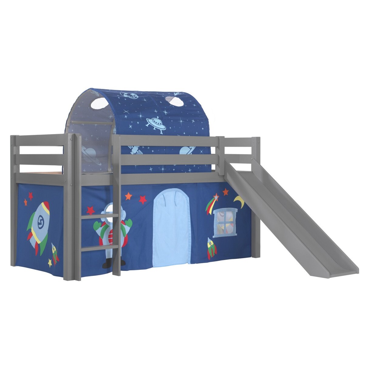 Pat semi-inalt Vipack cu tobogan, cortină și tunel, gri, 75kg - eMAG.ro