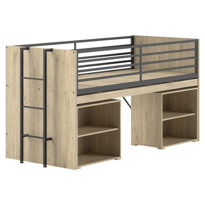 Pat copii Vipack SAM stejar 90x200cm, include 2 biblioteci