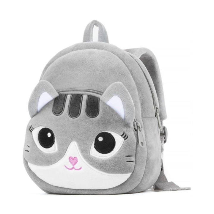Malvys® plüss hátizsák – „Smokey” szürke cica, 25 cm, puha és aranyos hátizsák gyerekeknek, ideális óvodába