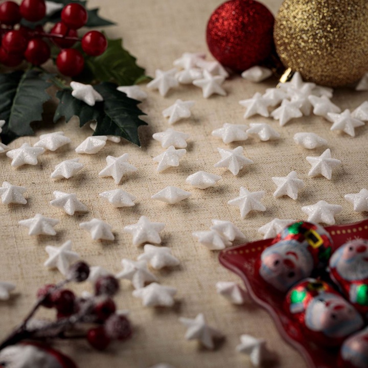 Stele decorative de craciun din spuma alba cu glitter