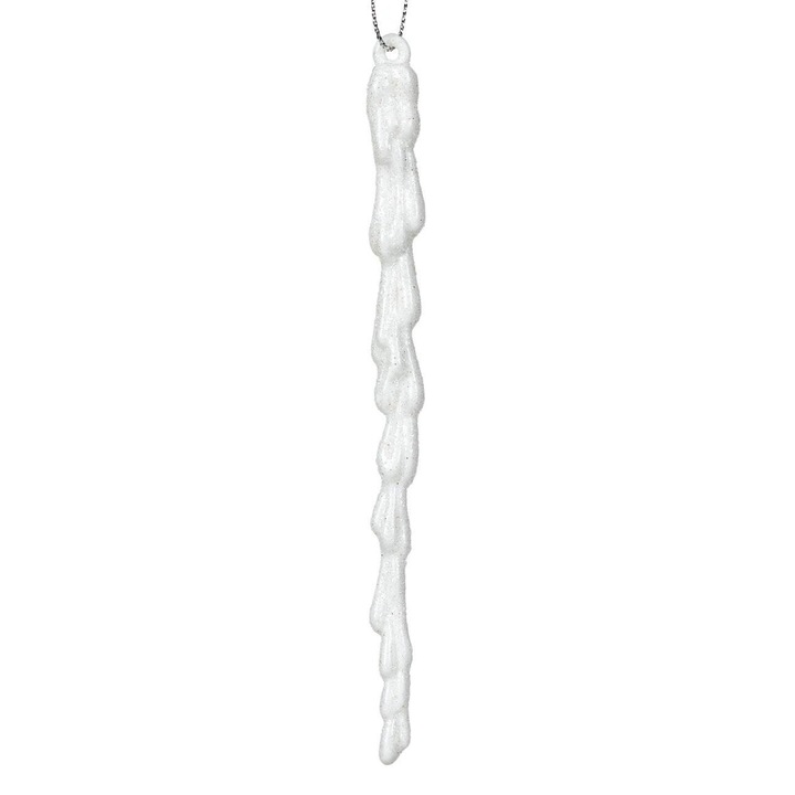 Karácsonyfadísz, jégcsap, fehér irizáló glitter, 16cm