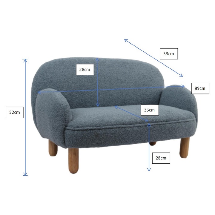 Fotoliu dublu pentru copii JAXX ROCKY, albastru, tapiterie boucle, picioare din lemn