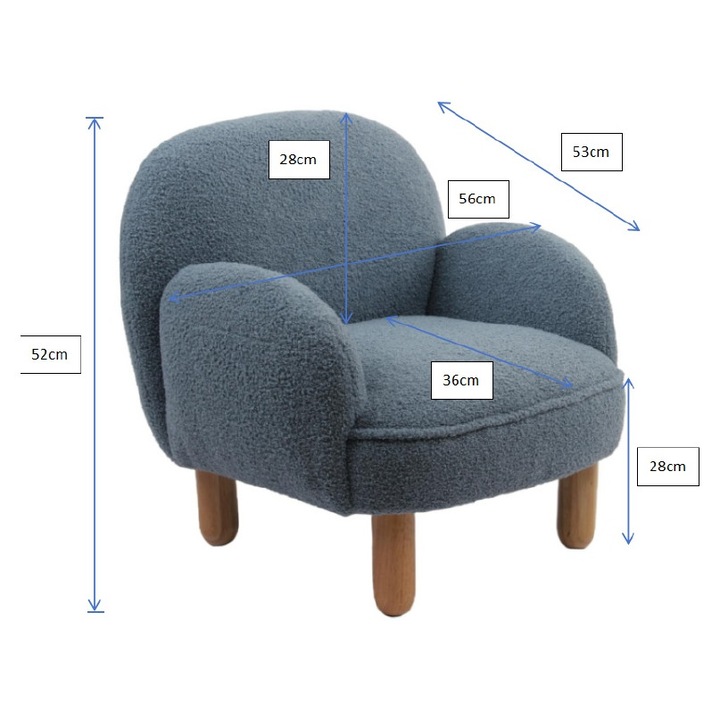 Fotoliu dublu pentru copii ROCKY, albastru, cu tapiterie bouclé si picioare din lemn – Vipack