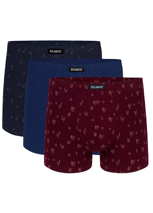 Set 3 perechi de barbatesti Atlantic, bumbac/elastan, Rosu/Albastru