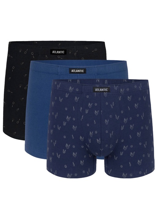 Set 3 perechi de barbatesti Atlantic, bumbac/elastan, Negru/Albastru