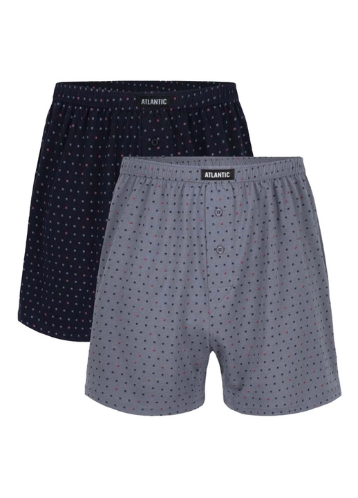 Set 2 perechi de boxeri largi Atlantic, bumbac, gri/bleumarin