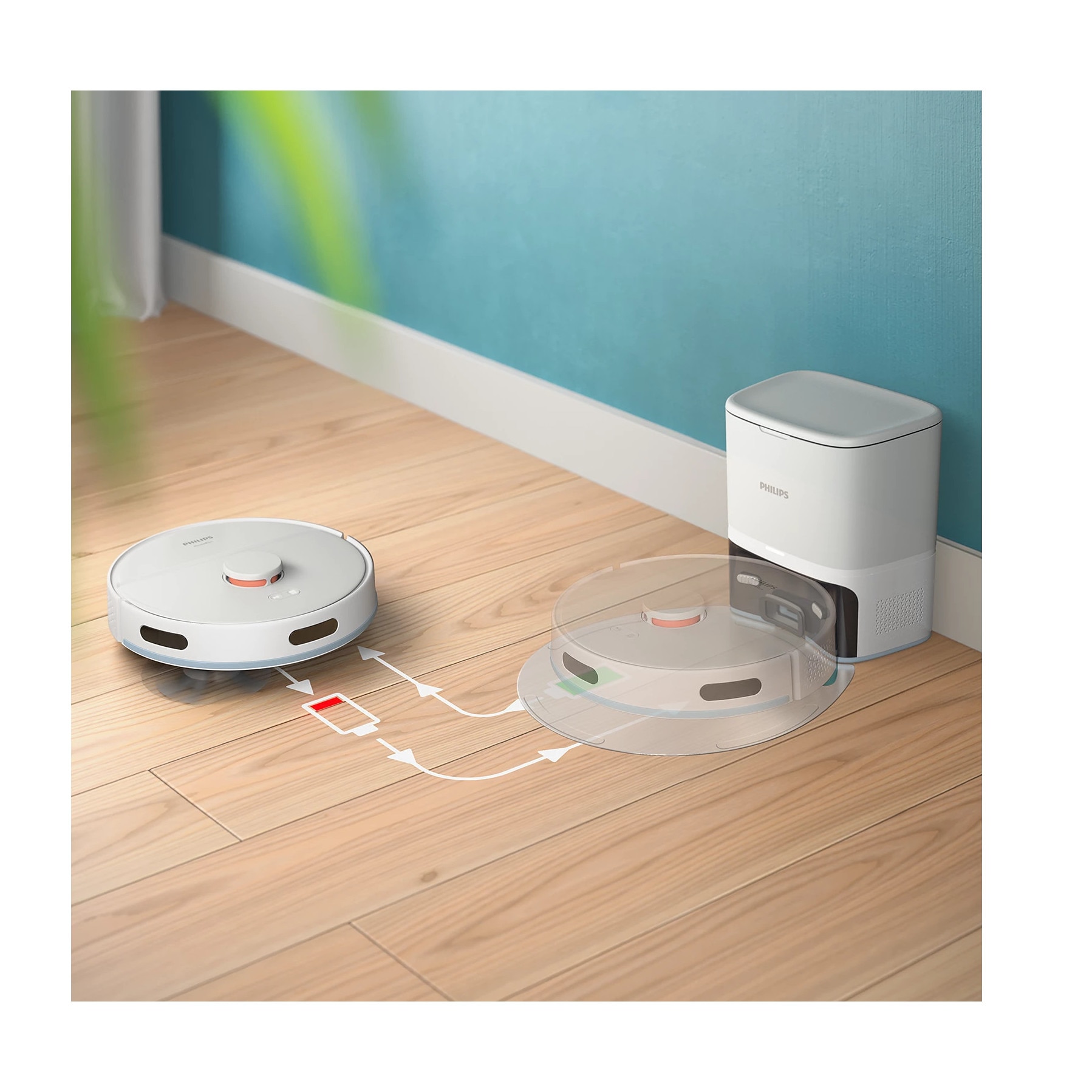 Aspirator robotizat si mop Philips XU2100/25 Homerun 2000 Aqua cu statie de andocare si golire