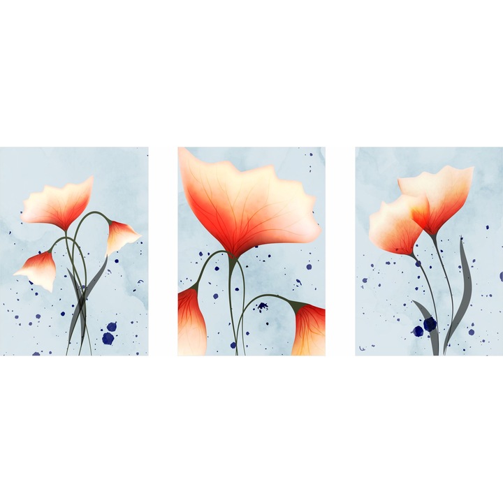 Комплект от 3 платнени плаката с кристали, Deco-Wall, 30x40 см, живи цветове