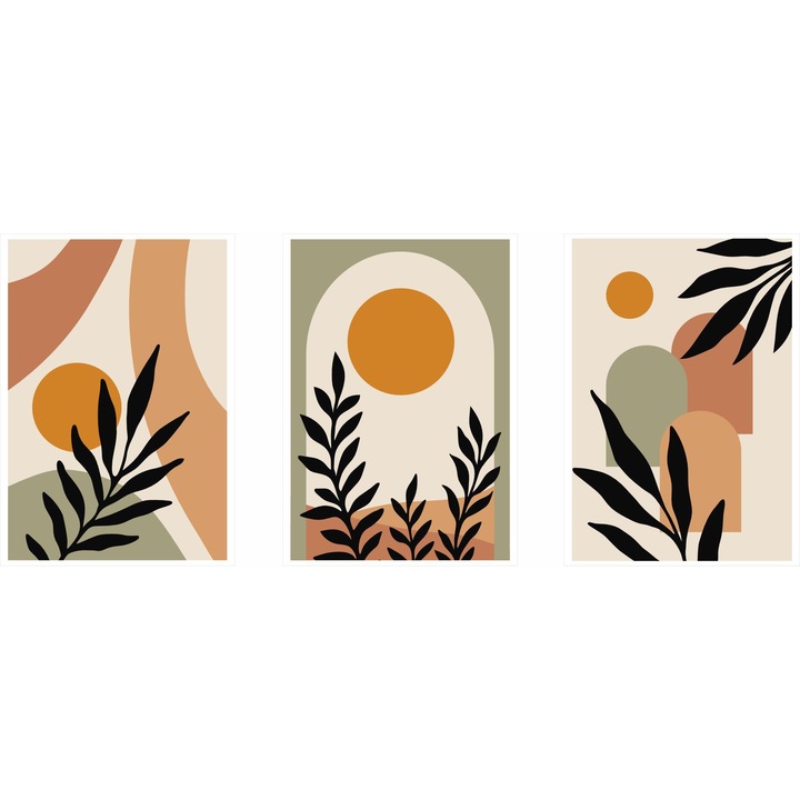 Комплект от 3 платнени плаката с кристали, Deco-Wall, 30x40 см, бохемски дизайн, живи цветове