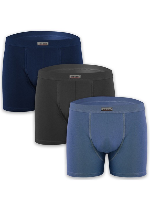Set 3 perechi de boxeri Sesto Senso BM03, bumbac/elastan, albastru/gri
