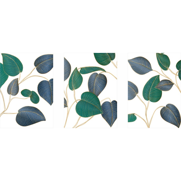 Комплект от 3 платнени плаката с кристали, Deco-Wall, 30x40 см, акварелен дизайн, живи цветове