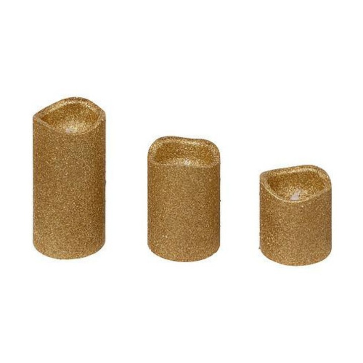 Set 3 lumanari LED stralucitoare aurii, Feeric Christmas, dimensiuni 5x10cm, 5x7,5cm, 5x5cm