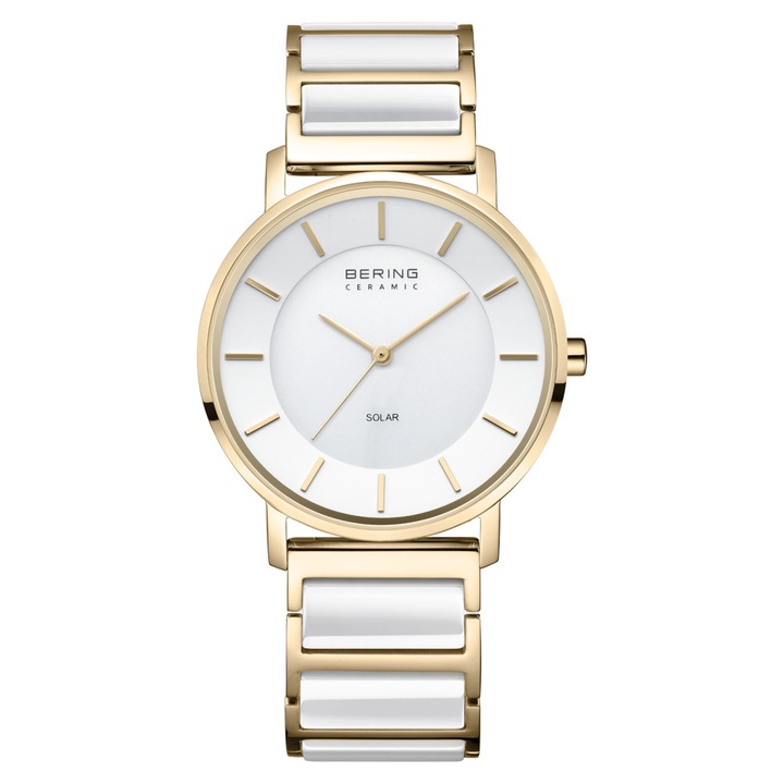 Ceas barbatesc Bering 19535-714 Solar, bratara bicolor, cadran alb, 35mm, rezistent la apa 50m