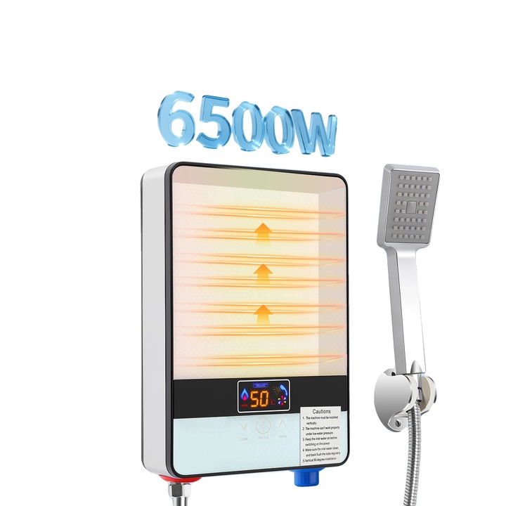 Boiler de apa electric, 6500W, sticla securizata, inox, montare pe perete, 18.6x5.7x27.7cm