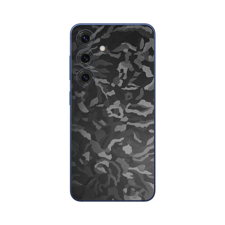 Folie iSkinz pentru Samsung Galaxy S25 FE - Camo Negru, 360 Cut, Skin Adeziv, Protectie Carcasa Spate si Laterale