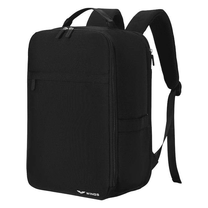 WINGS Kabin hátizsák, 40x25x20 cm INGYENES poggyász Ryanair és WizzAir számára 15.6” laptop rekesz Könnyű és kompakt Kocsi pánt 20 L Fekete