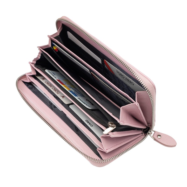 Portofel femei din piele naturala, Toro Nero Arya, lila, 20x2.3x9cm