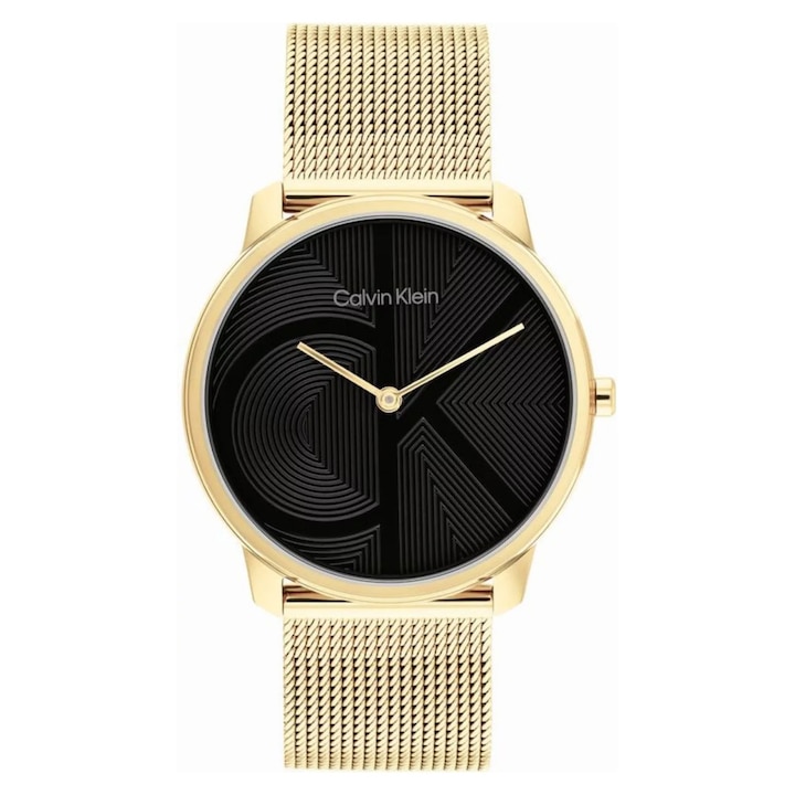 Ceas dama Calvin Klein 25300016, 35x7mm, inox, culoare neagra si aurie, rezistent la apa 30m