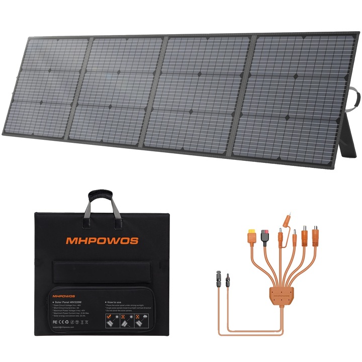 Panou solar portabil mhpowos, 220W, design pliabil, 940x585x70mm