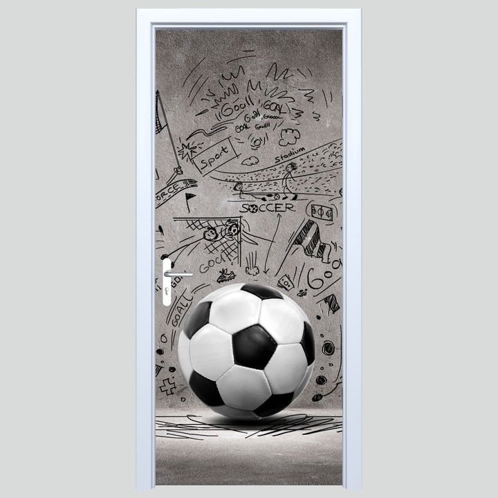 Sticler decorativ pentru usa, Deco-Wall, autocolanta, fotbal, 205x95cm