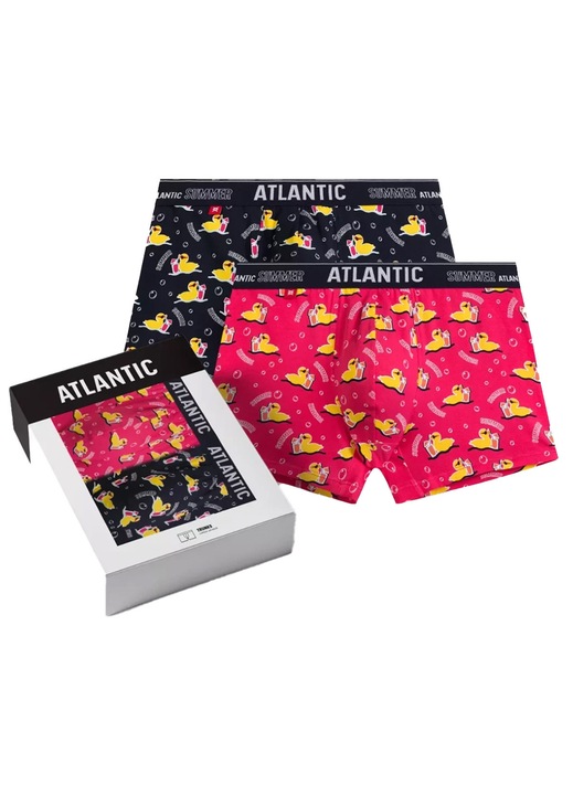 Set 2 perechi de Boxer Atlantic, bumbac, imprimeu cu rate, rosu/negru