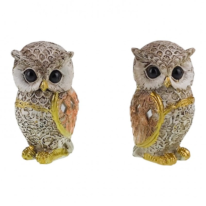 Bufniță decorativă acoperită cu cristale, finisaj auriu, 10x18cm