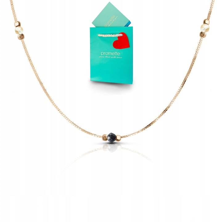 Colier Choker din argint 925 placat cu aur 18K, Promette, turmalina neagra si citrin, lungime 37cm + 5cm extensie