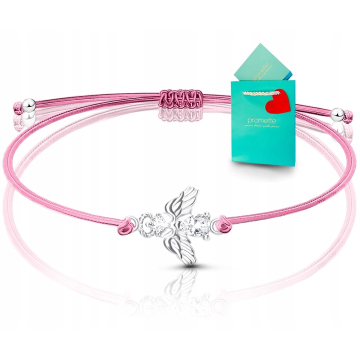 Bratara fetita, argint 925, placata cu rodiu, snur durabil, roz