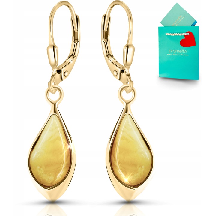 Cercei din argint 925 placati cu aur, Promette, chihlimbar natural, 18K, design elegant