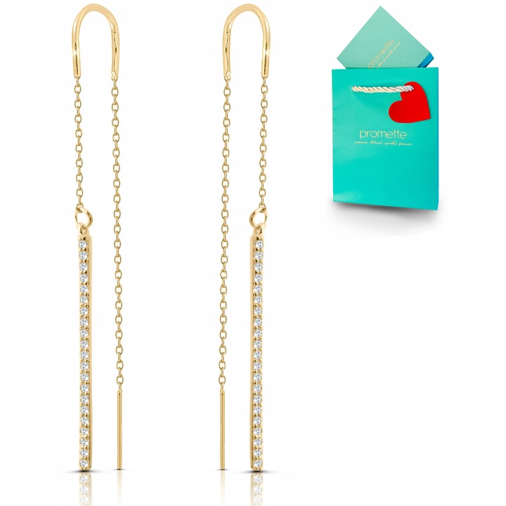 Cercei lungi din argint 925 placat cu aur de 18K, zirconiu, Promette