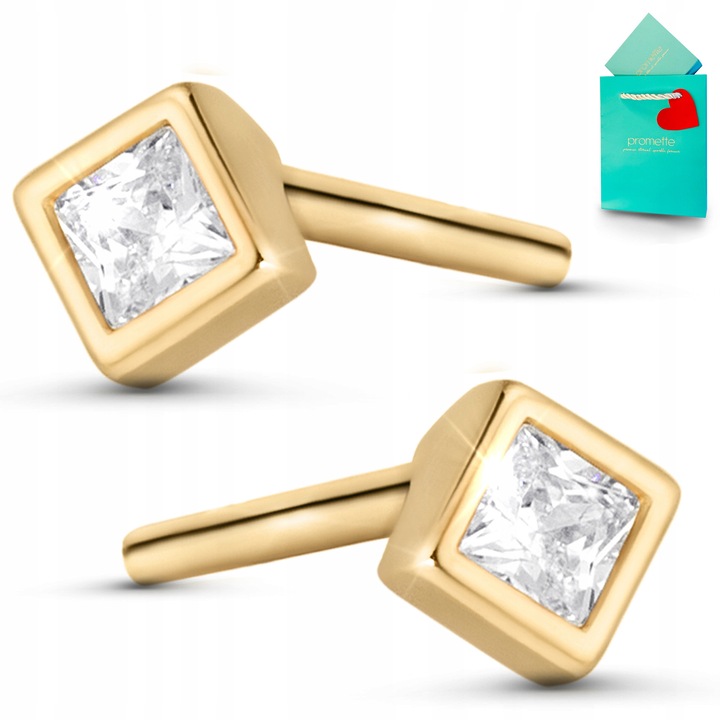 Cercei aurii surub Promette, zirconiu patrat, argint placat 925