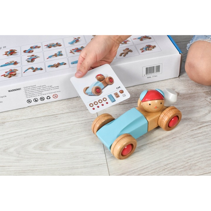 Конструктор Malblo Mega MOTO, 36 елемента, екологичен, с инструкции и 24 карти с превозни средства