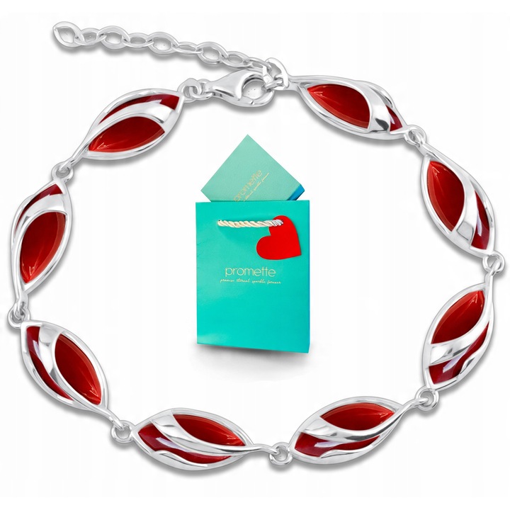 Bratara din argint 925 cu coral rosu, 18cm + 3cm ajustabil