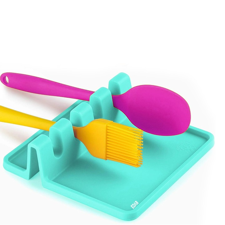 Suport EDAR Pentru Ustensile De Bucatarie, 5 Compartimente, Material Silicon, Culoare Albastra