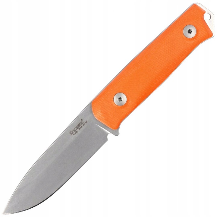 Cutit bushcraft Lion Steel B41, G10 portocaliu, lama 10.4cm, piele maro