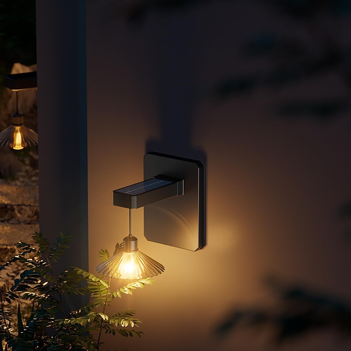 Lampa solara tip felinar cu prindere pe perete, IP65, 2700 KK