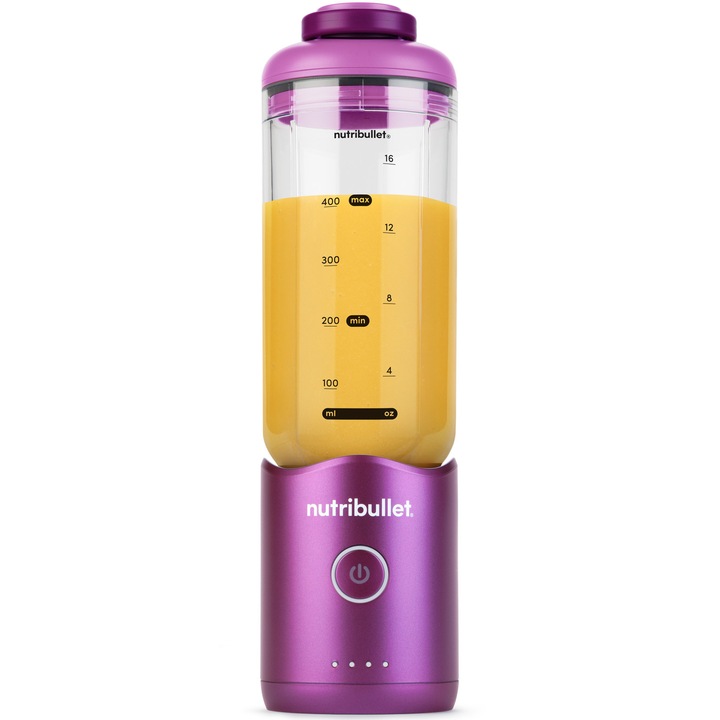 Blender portabil Nutribullet® Flex NBP013VT, capacitate 590 ml, baza motor detasabila, 15 utilizari per incarcare, USB-C, mov