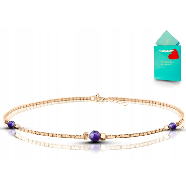 Bratara cu Ametist, Promette, Argint 925 Auriu, 17cm + 3cm prelungire