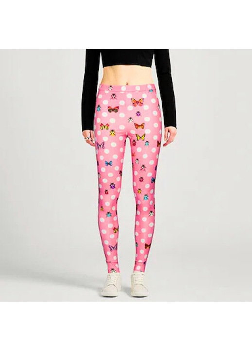 Versace rózsaszín pillangós és pöttyös leggings, slim fit, 42 EU