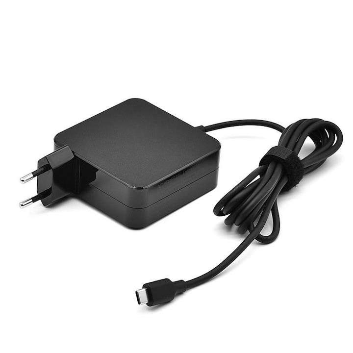 Laptop töltő, Garsonal, 65W, 1.5A, C-típusú, 1.8M, Fekete