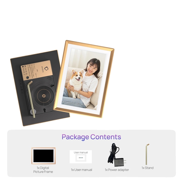 Рамки за дигитални снимки, 32GB, тъчскрийн, D10, златни