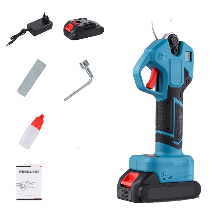 Foarfeca de gradinarit, motor fara perii, control de precizie, cu 1 baterie, EU